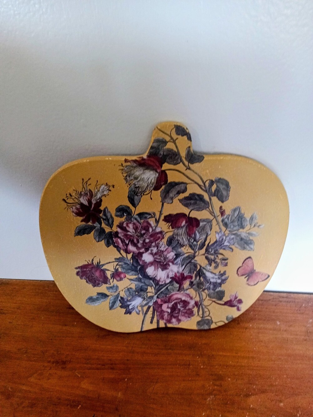 Floral Decorative Wooden Wall Plaque in Mustard Yellow